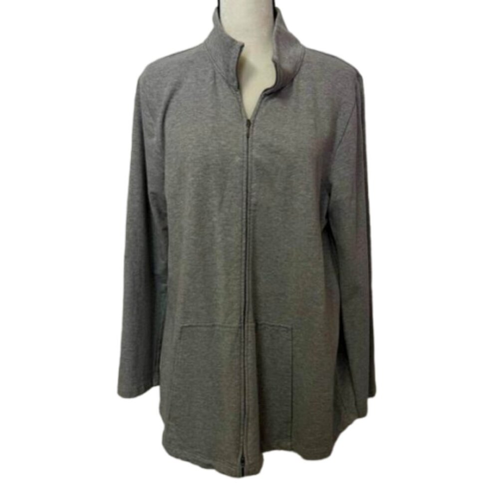 J. JILL Pure Jill Gray Pima Cotton Zip Up Oversized Jacket Size Large #2262